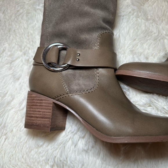 Marc Fisher Leather/Suede Wide Calf Over Knee Boots Editer Olive Taupe - Sz 8.5 - Picture 4 of 9
